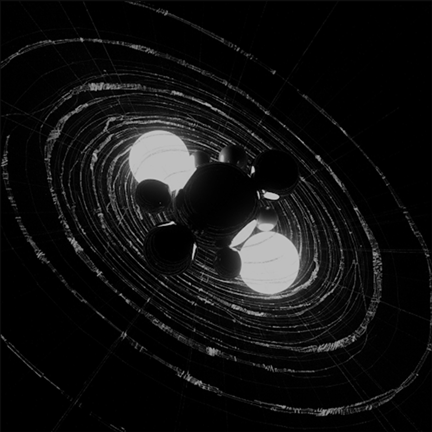 Abstract orbital visualization on dark background